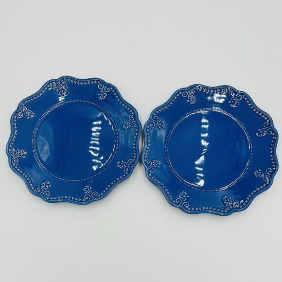 (2) Vera Bradley by Sadek Blue Dinner Plates 10.75" J Willfred Flower Portugal - Picture 1 of 6
